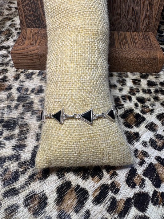 Black Onyx Triangle Clasp Bracelet
