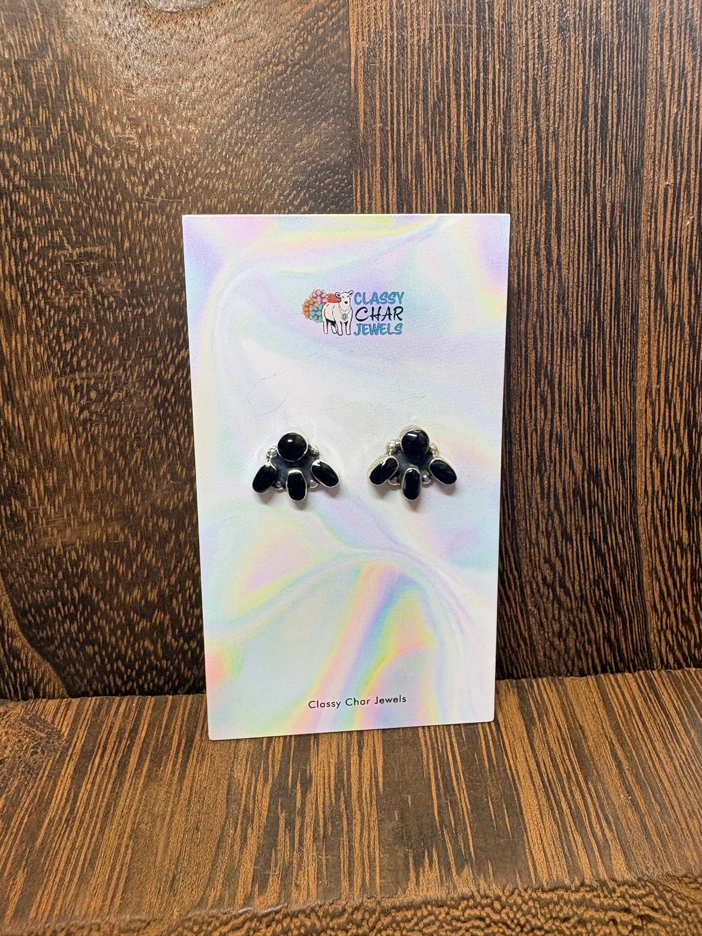 Black Onyx 4 Stone Mini Cluster Earrings