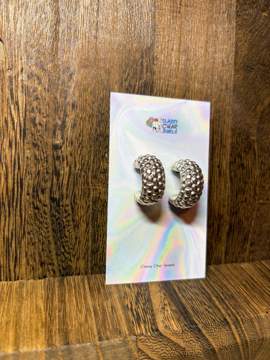 All Sterling Puff Hoop Studs
