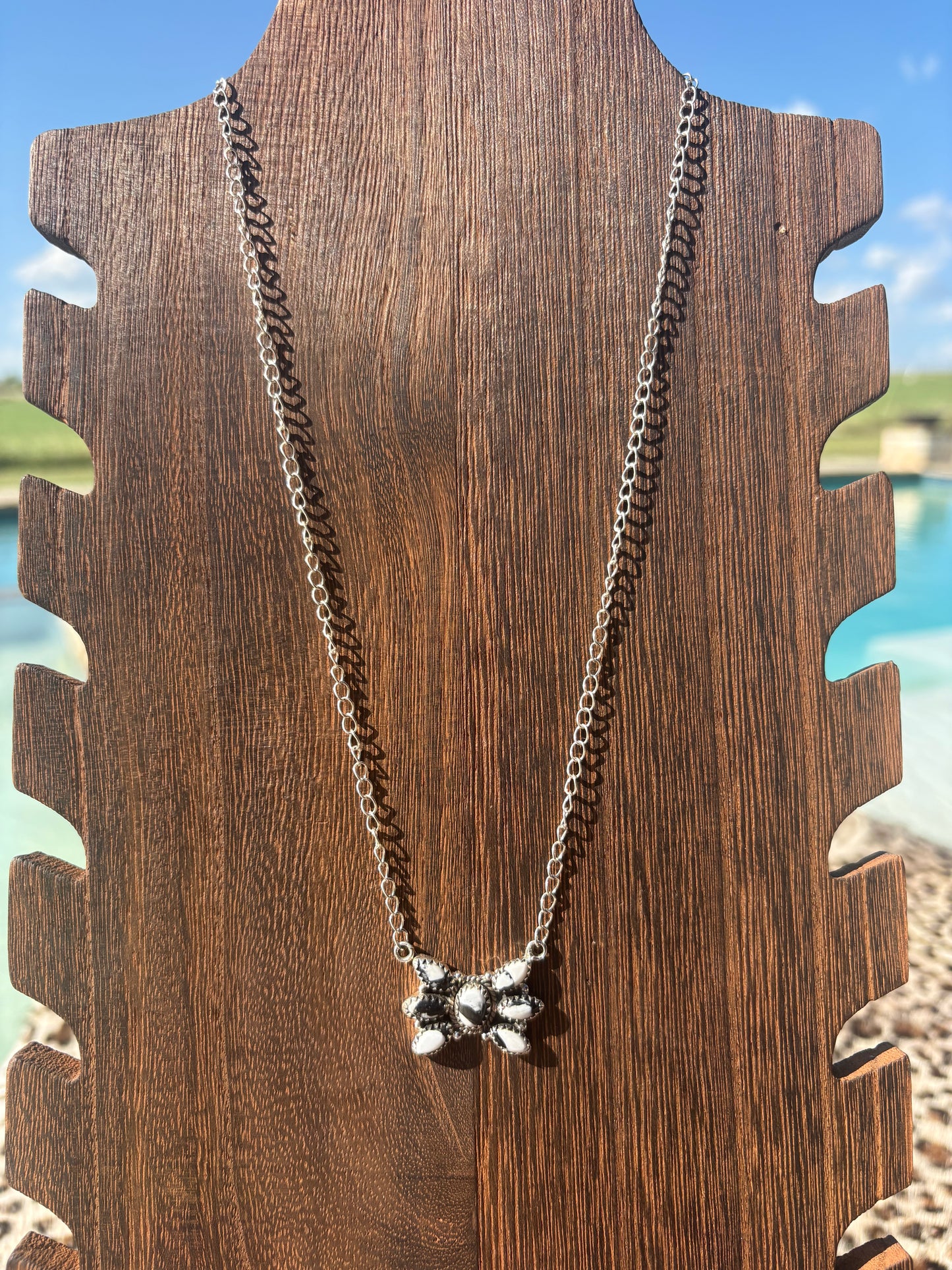 White Buffalo 7 Stone Cluster Necklace