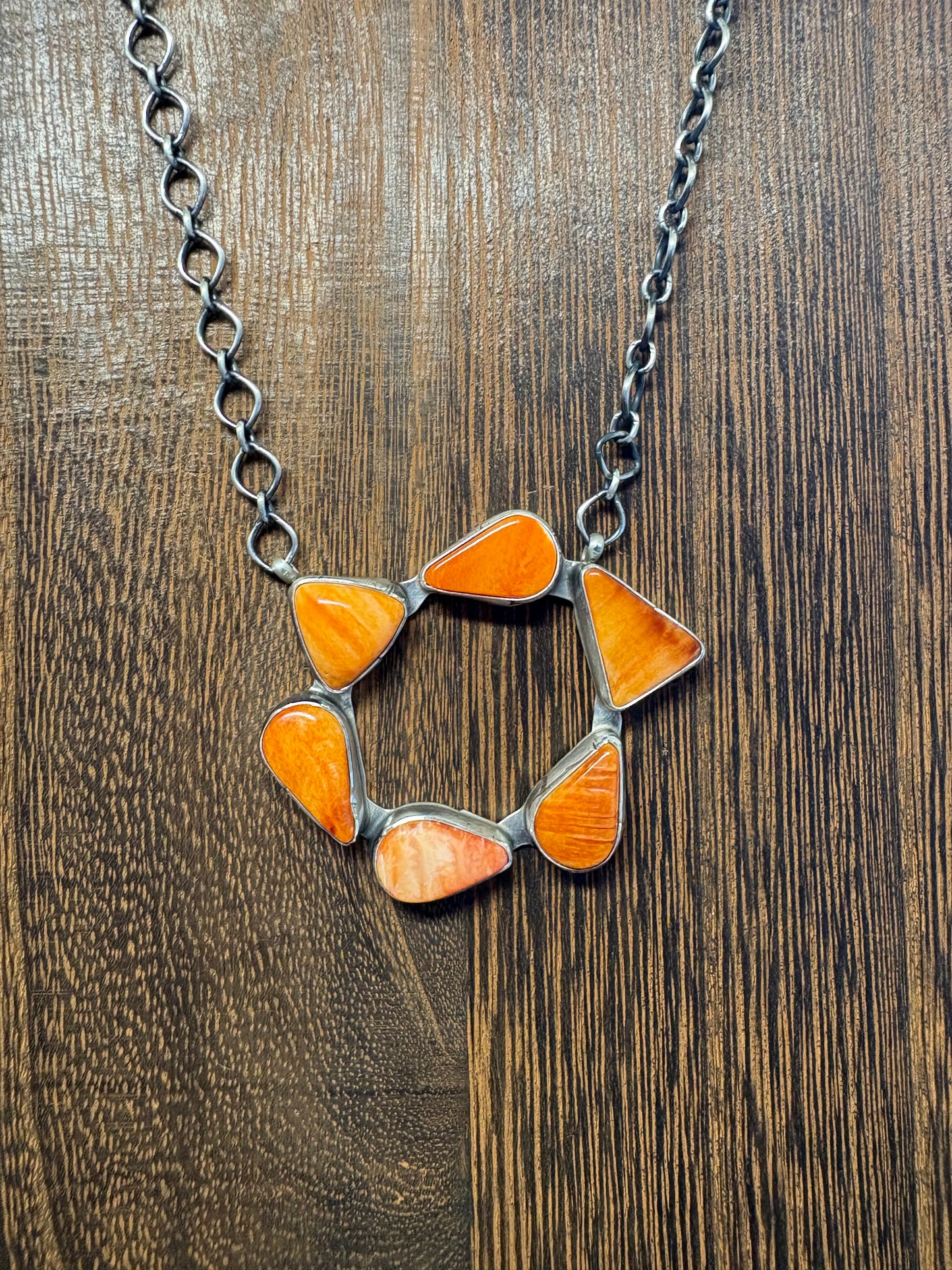 Navajo Handmade Orange Spiny Open Cluster Necklace