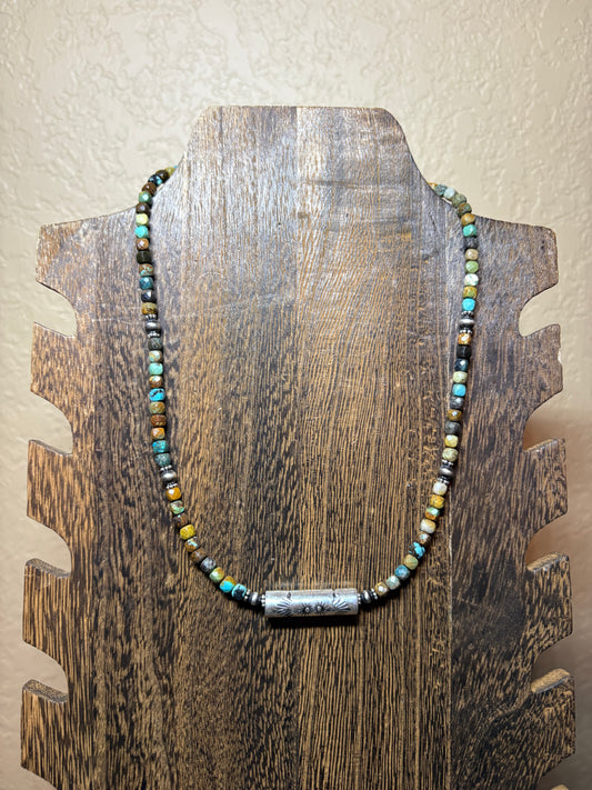 16” + 2” Mixed Turquoise & Barrel Bead Necklace