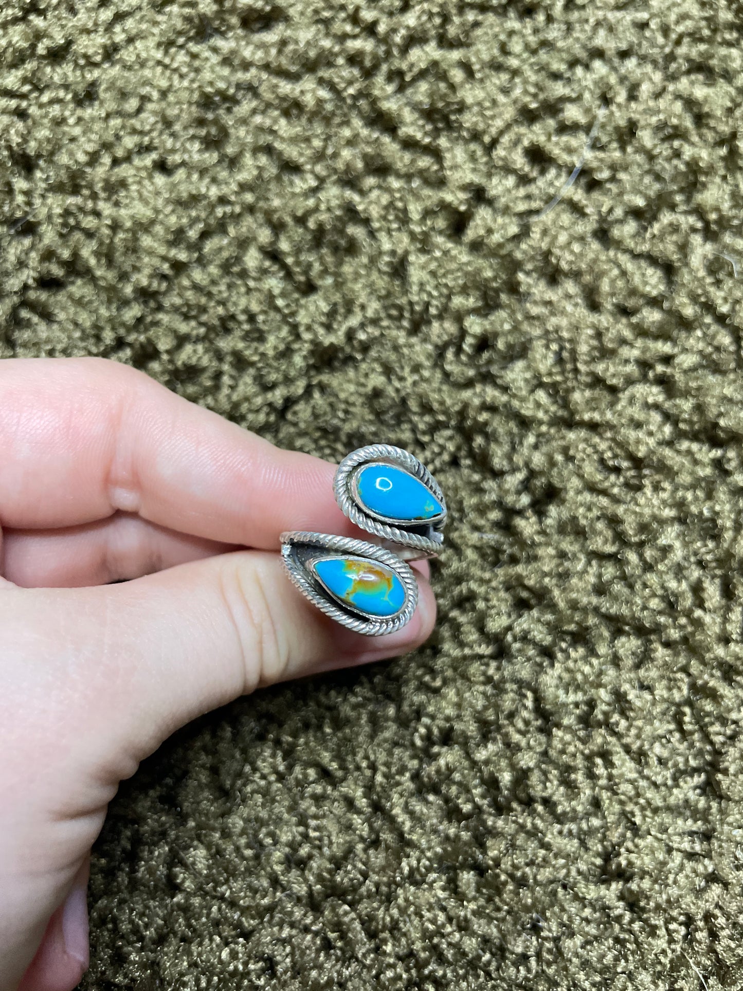 Navajo Handmade 2 Stone Kingman Adjustable Ring