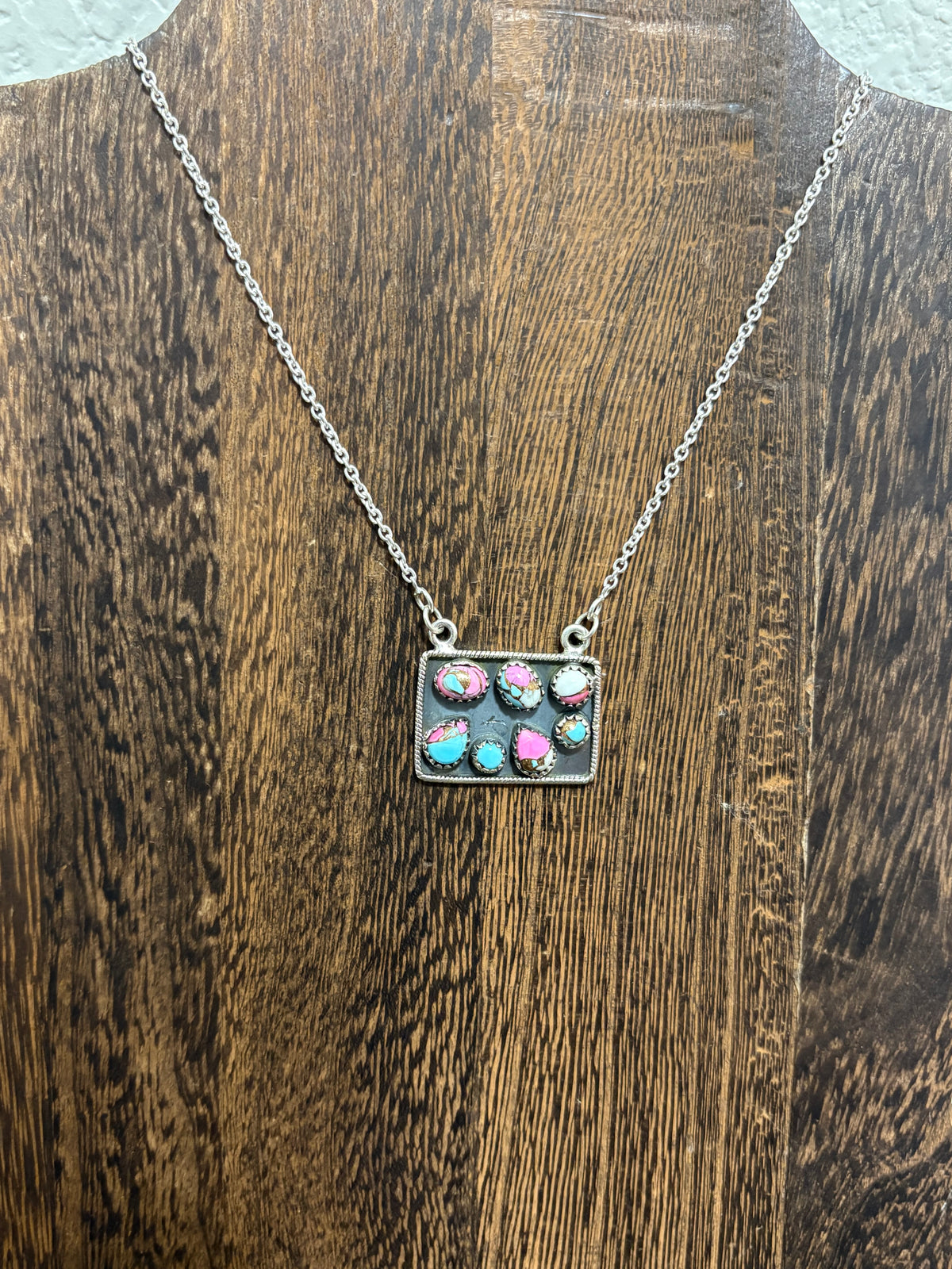 Cotton Candy 7 Stone Cluster Bar Necklace