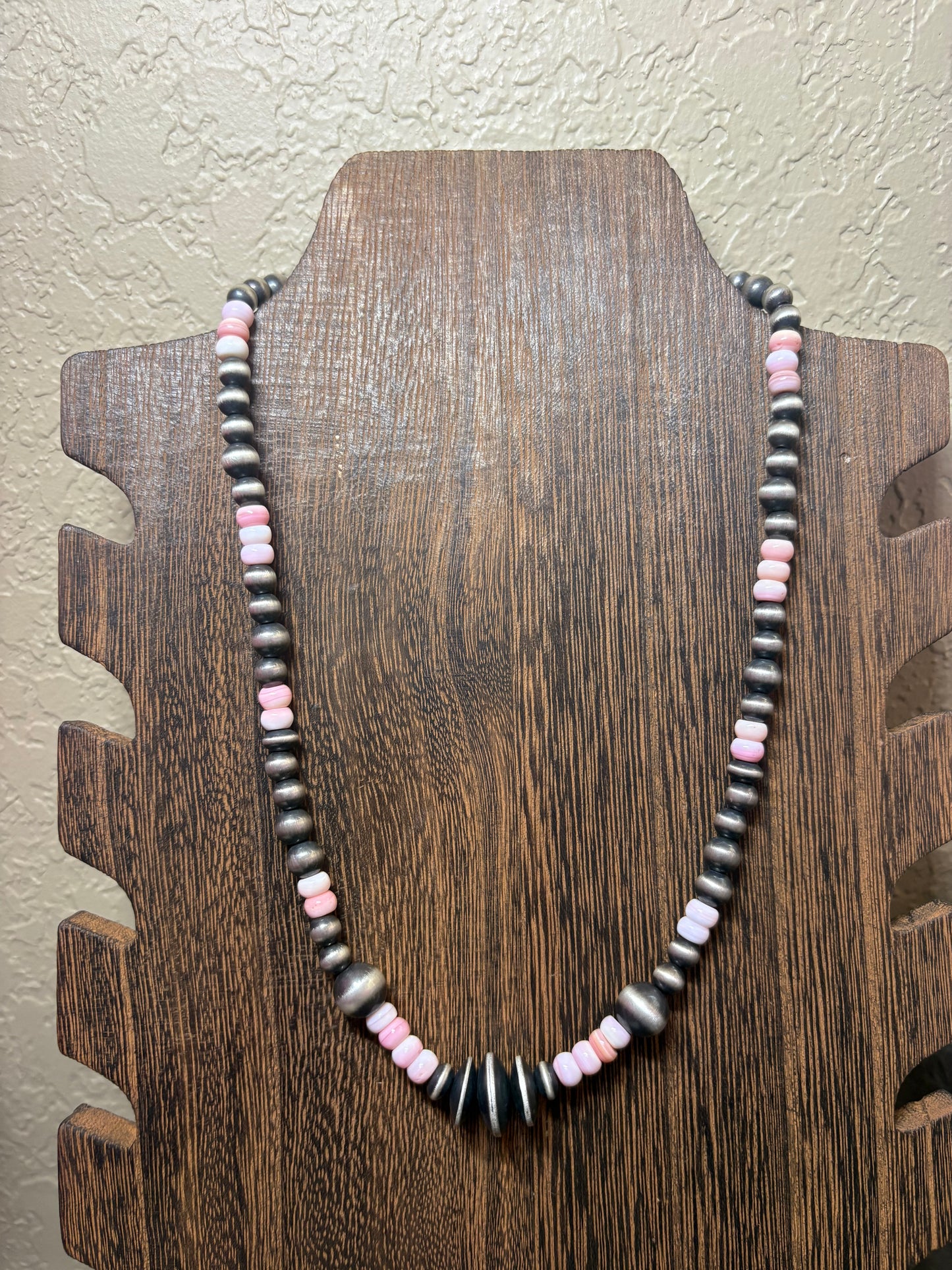 Navajo Handmade 18” Pink Conch & Sterling Pearls
