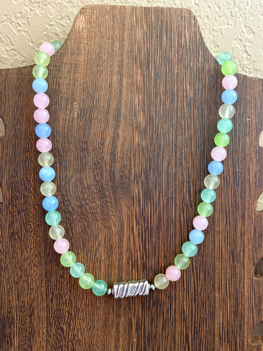 16” Mix Color Jade Barrel Bead Necklace #2