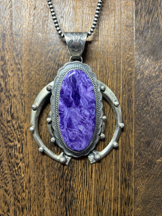 Navajo Handmade Purple Charoite STATEMENT Naja Pendant