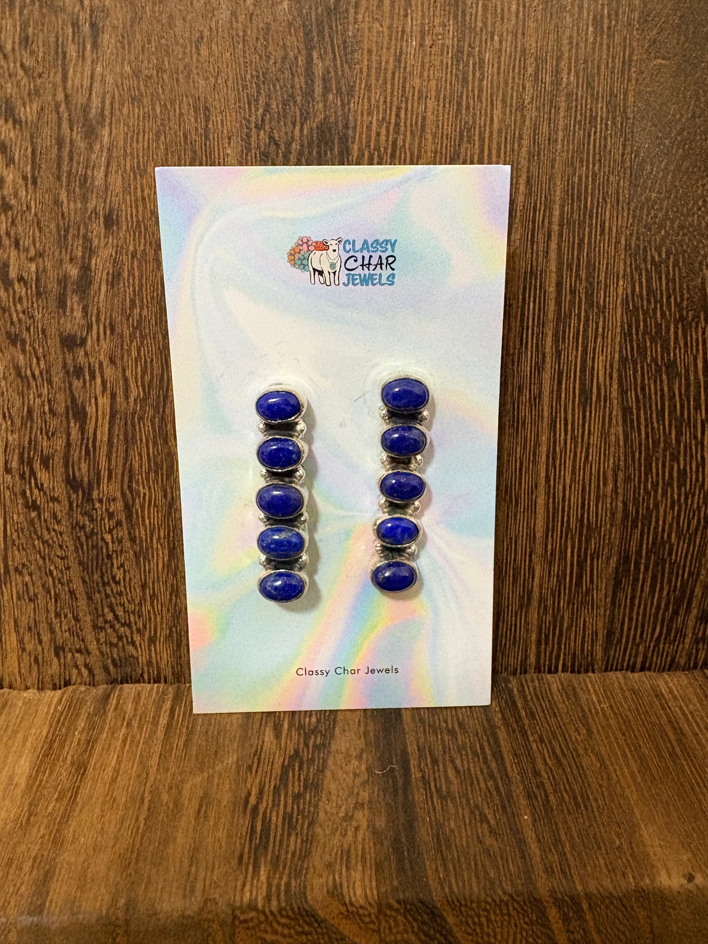 Lapis 5 Stone Linear Earrings