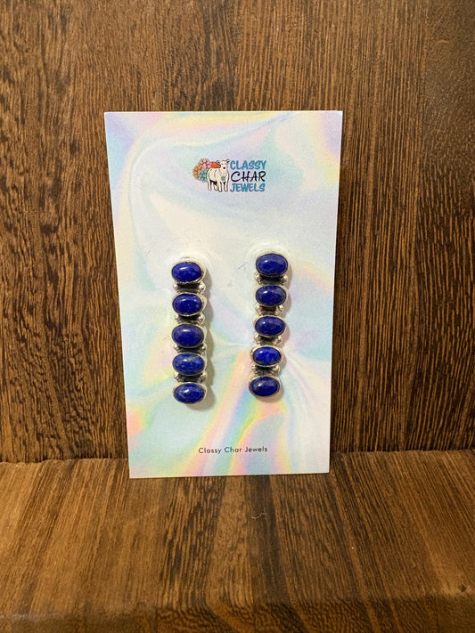 Lapis 5 Stone Linear Earrings