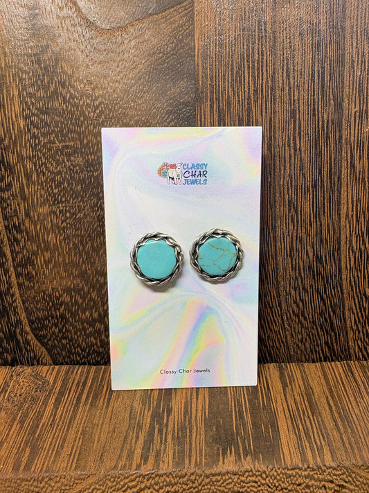 Large Turquoise Single Stone Round Studs