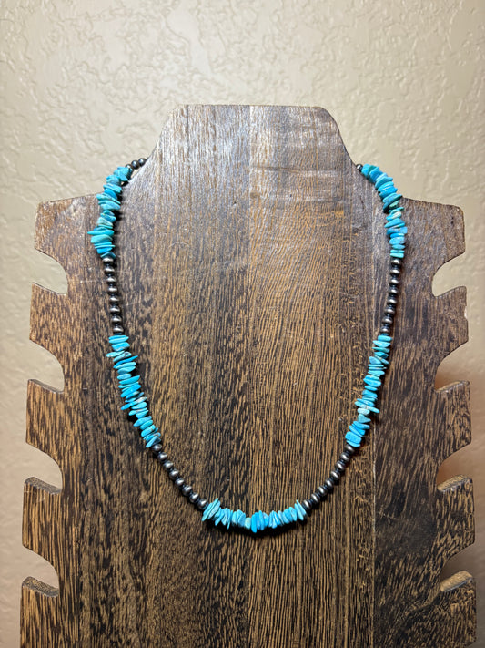16” + 2” Turquoise Chip & 4mm Sterling Pearls