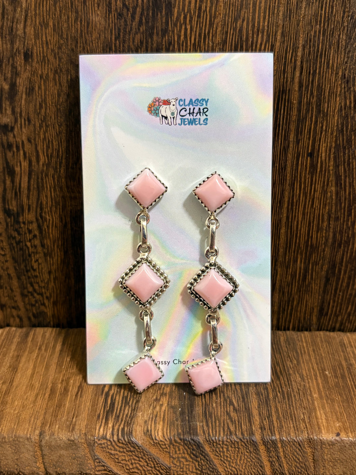 Pink Conch 3 Stone Dangle Studs