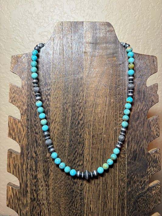 16” + 2” 8mm Turquoise & Mixed Sterling Pearl Necklace