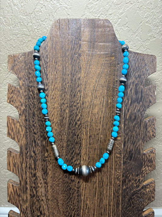 16” + 3” Native Made Barrel Bead & Sleeping Beauty Necklace
