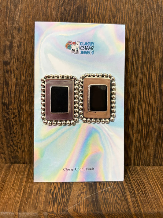 Navajo Handmade Black Onyx Square Studs
