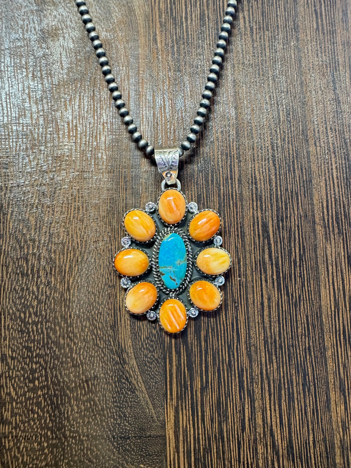 Orange Spiny & Turquoise Cluster Pendant