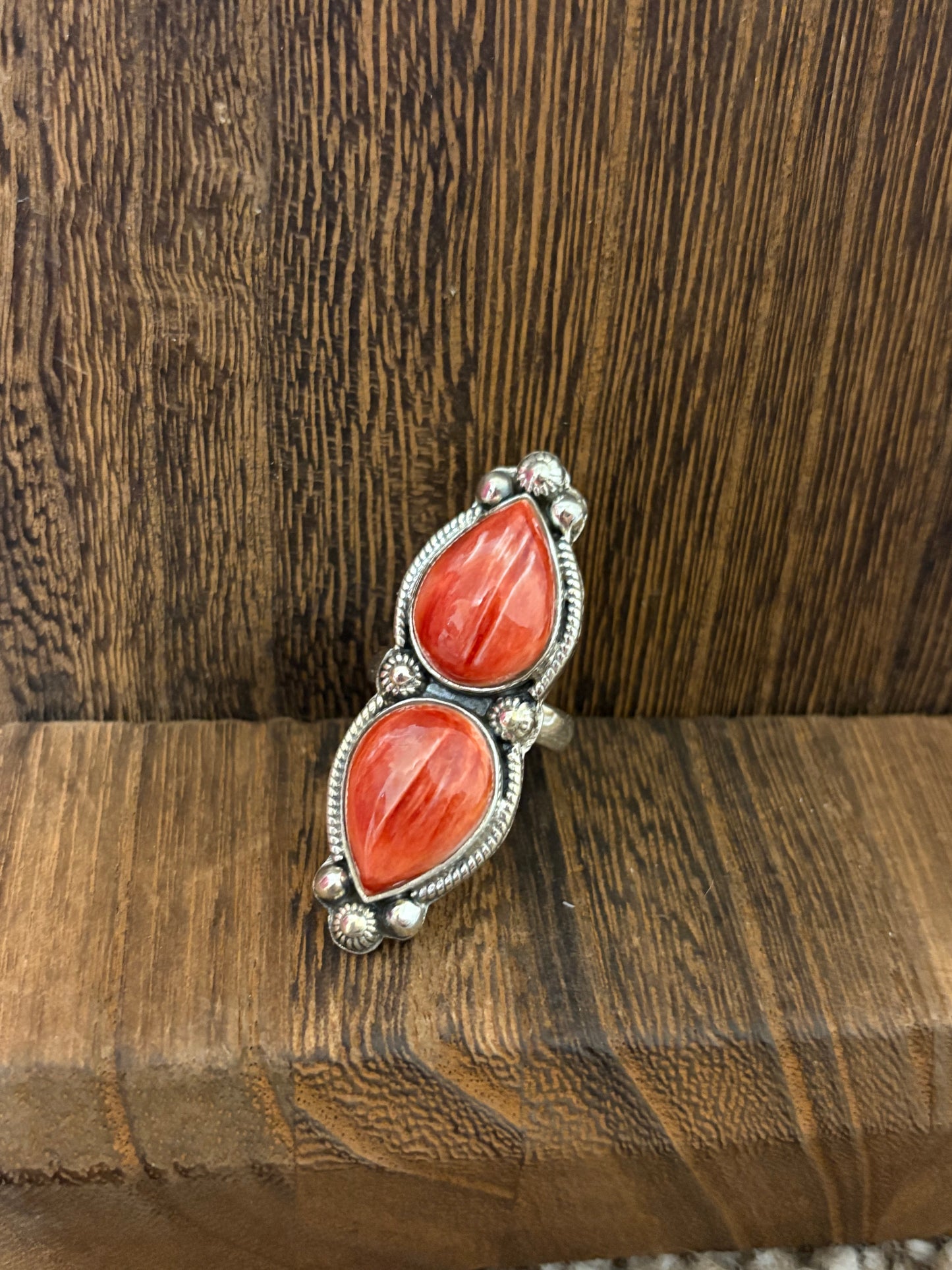 2 Stone Red Spiny Ring