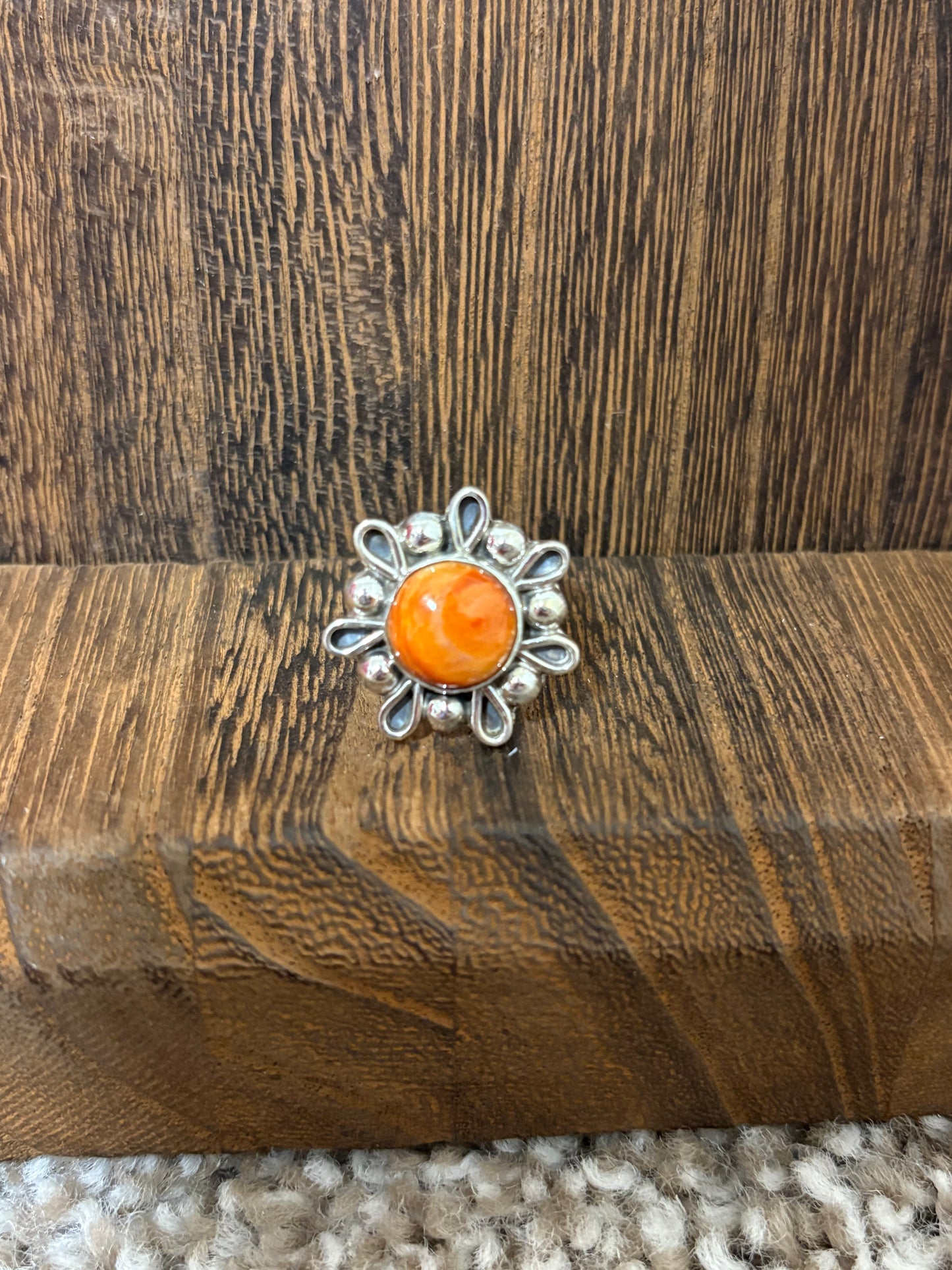 Single Stone Orange Spiny Ring