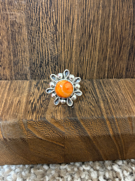 Single Stone Orange Spiny Ring