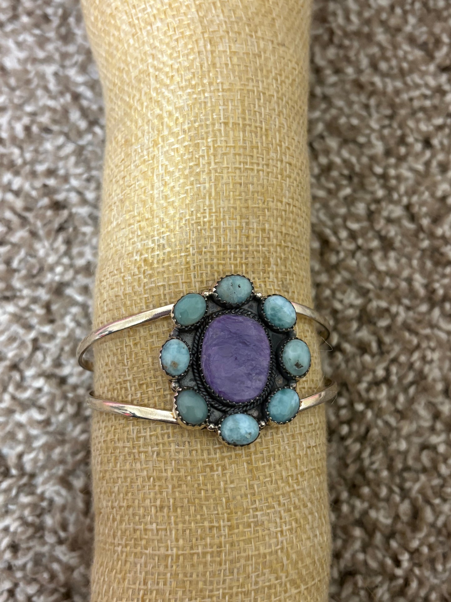 Larimar and Charoite Cluster Cuff