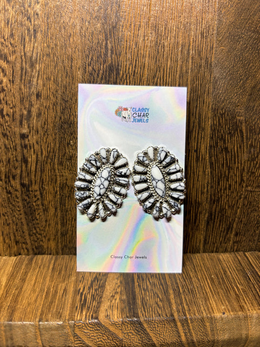 Navajo Handmade Statement White Buffalo Cluster Earrings