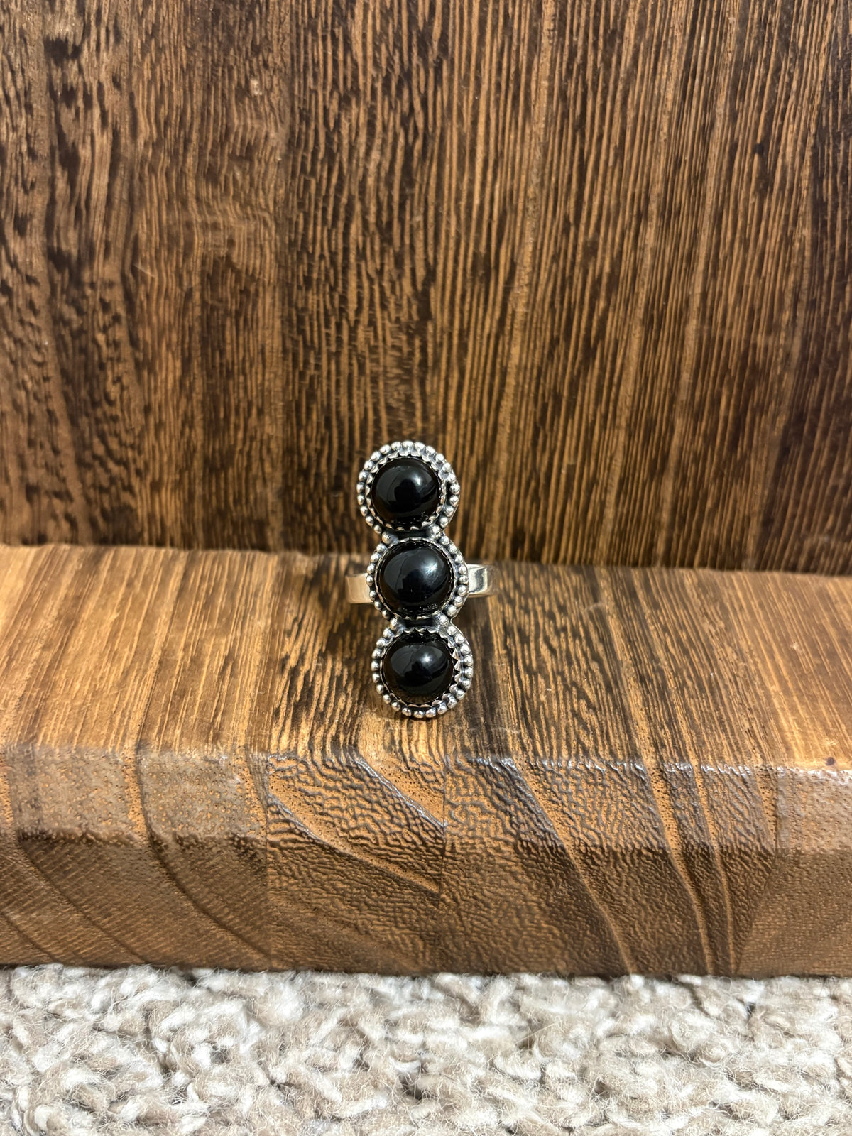 Black Onyx 3 Stone Ring