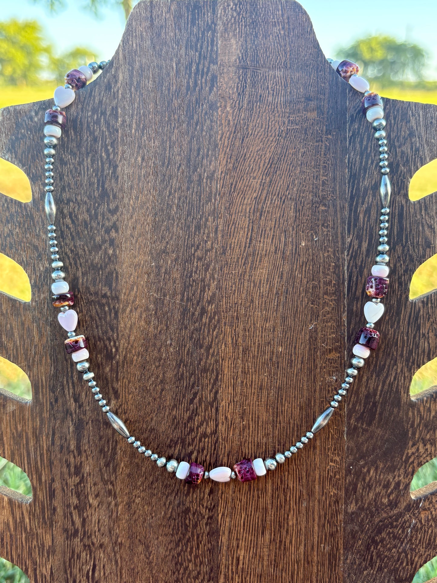 19” + 2” Pink Conch & Purple Spiny with Sterling Silver Pearls & Torpedos