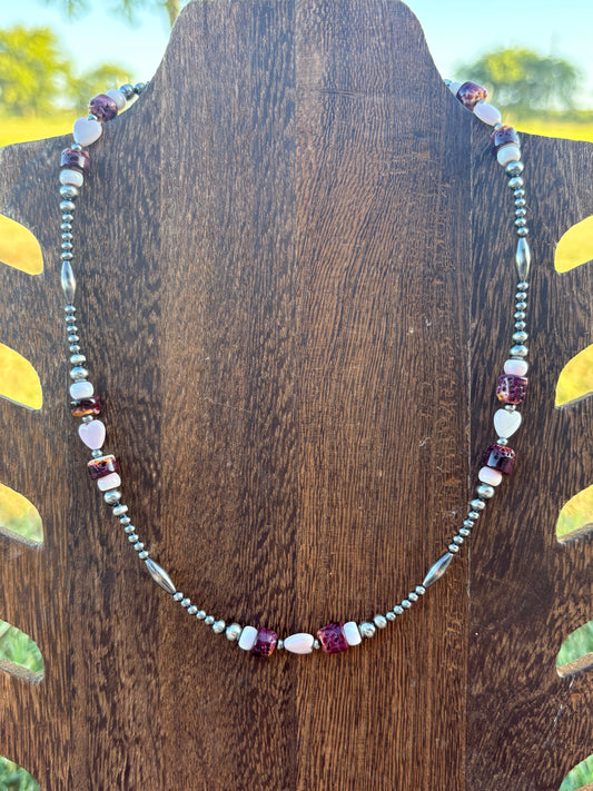 19” + 2” Pink Conch & Purple Spiny with Sterling Silver Pearls & Torpedos