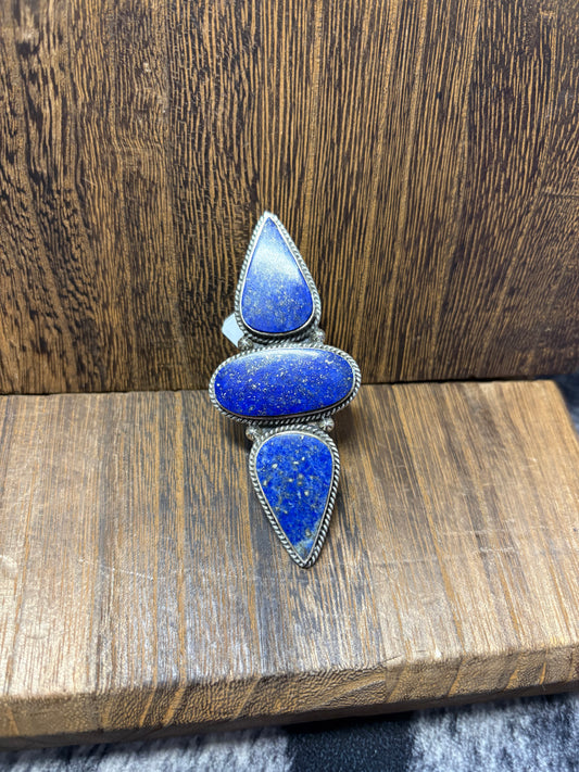 Blue Lapis 3 Stone STATEMENT Ring