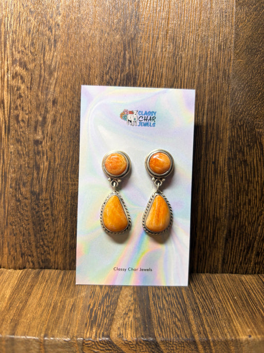 Orange Spiny 2 Stone Earrings
