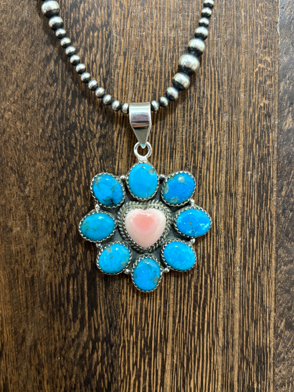 Sonoran Blue & Pink Conch Heart Cluster Pendant