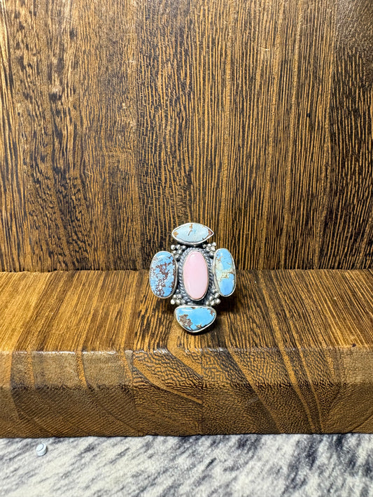 Golden Hills & Pink Conch Full Cluster Ring