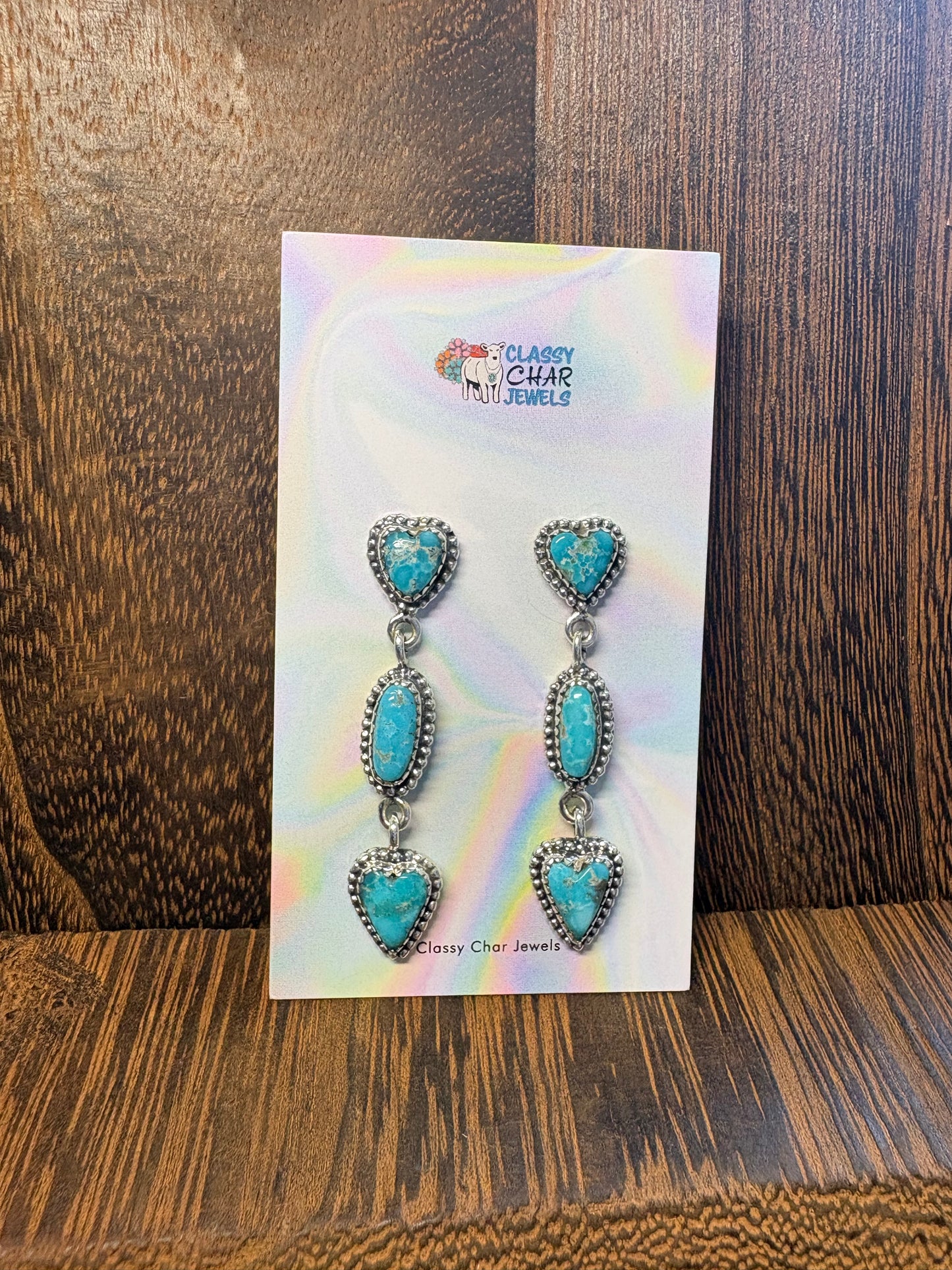 White Water 3 Stone Heart Dangle Studs