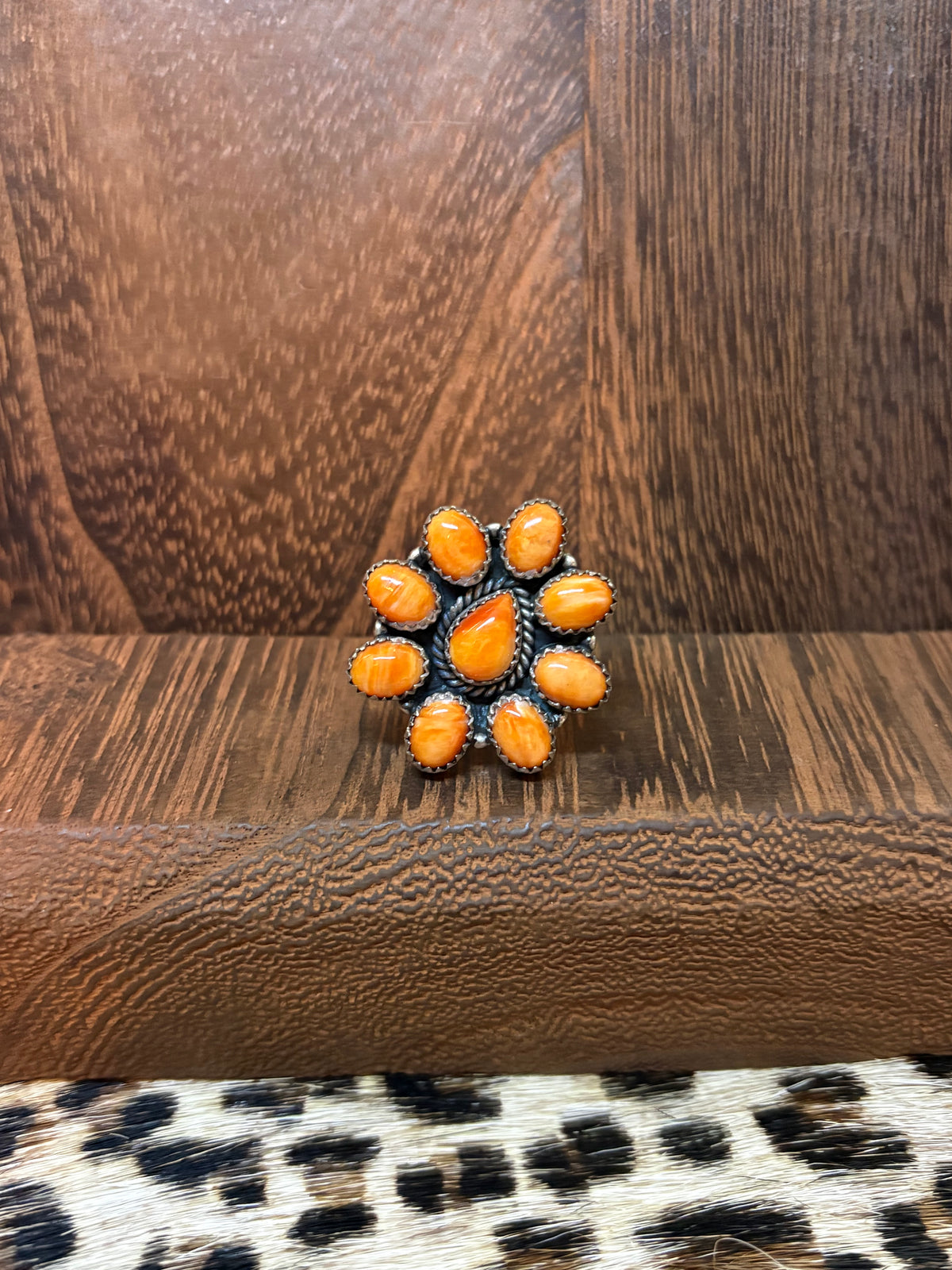 Large Orange Spiny Cluster Ring