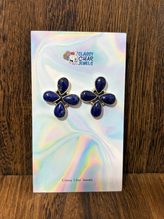 Navajo Handmade 4 Stone Lapis Studs