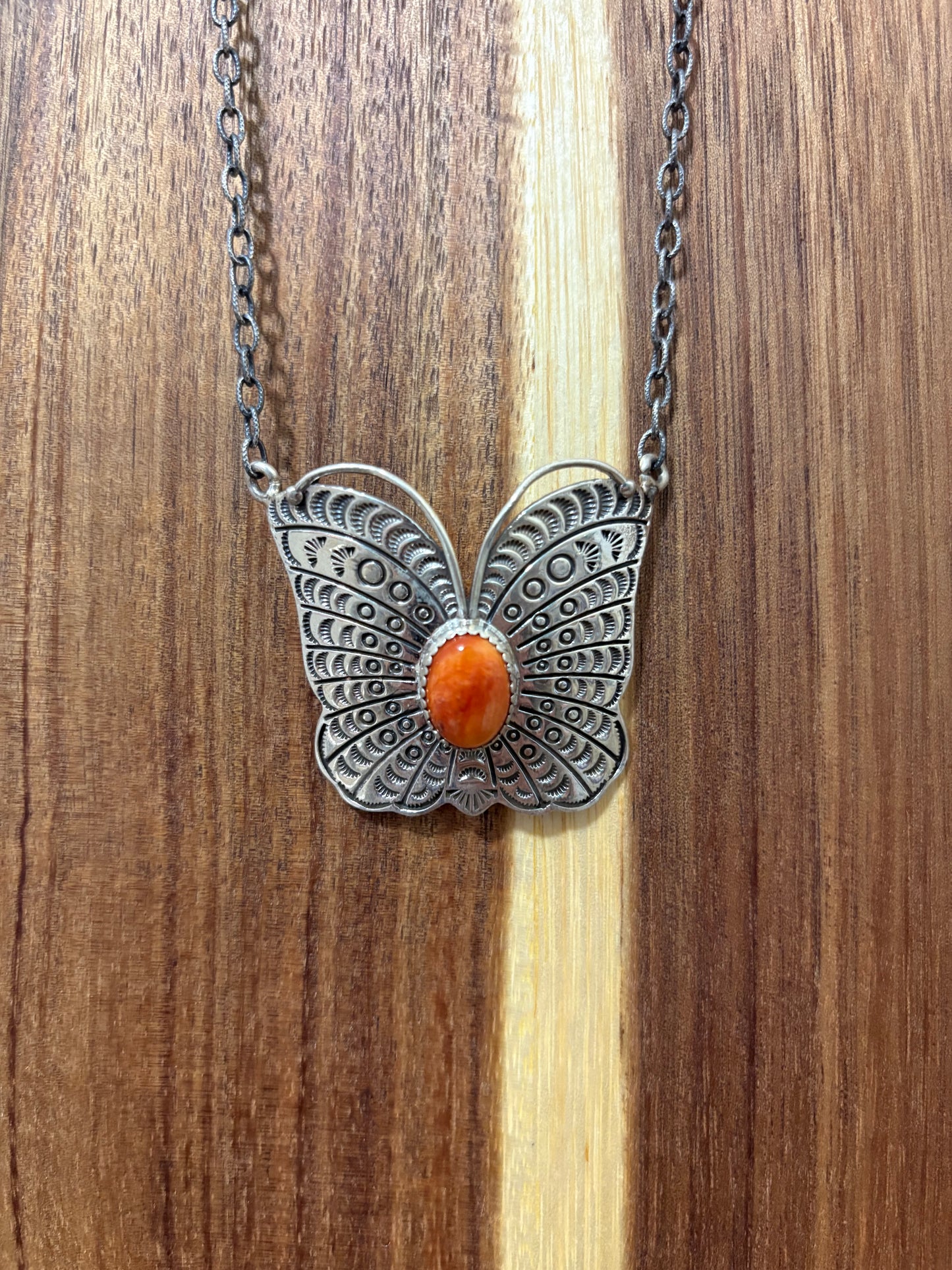 Orange Spiny Statement Butterfly Necklace
