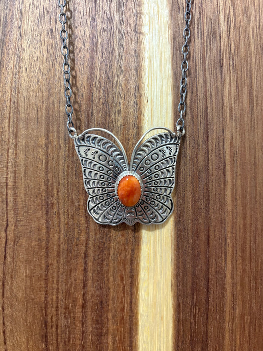 Orange Spiny Statement Butterfly Necklace