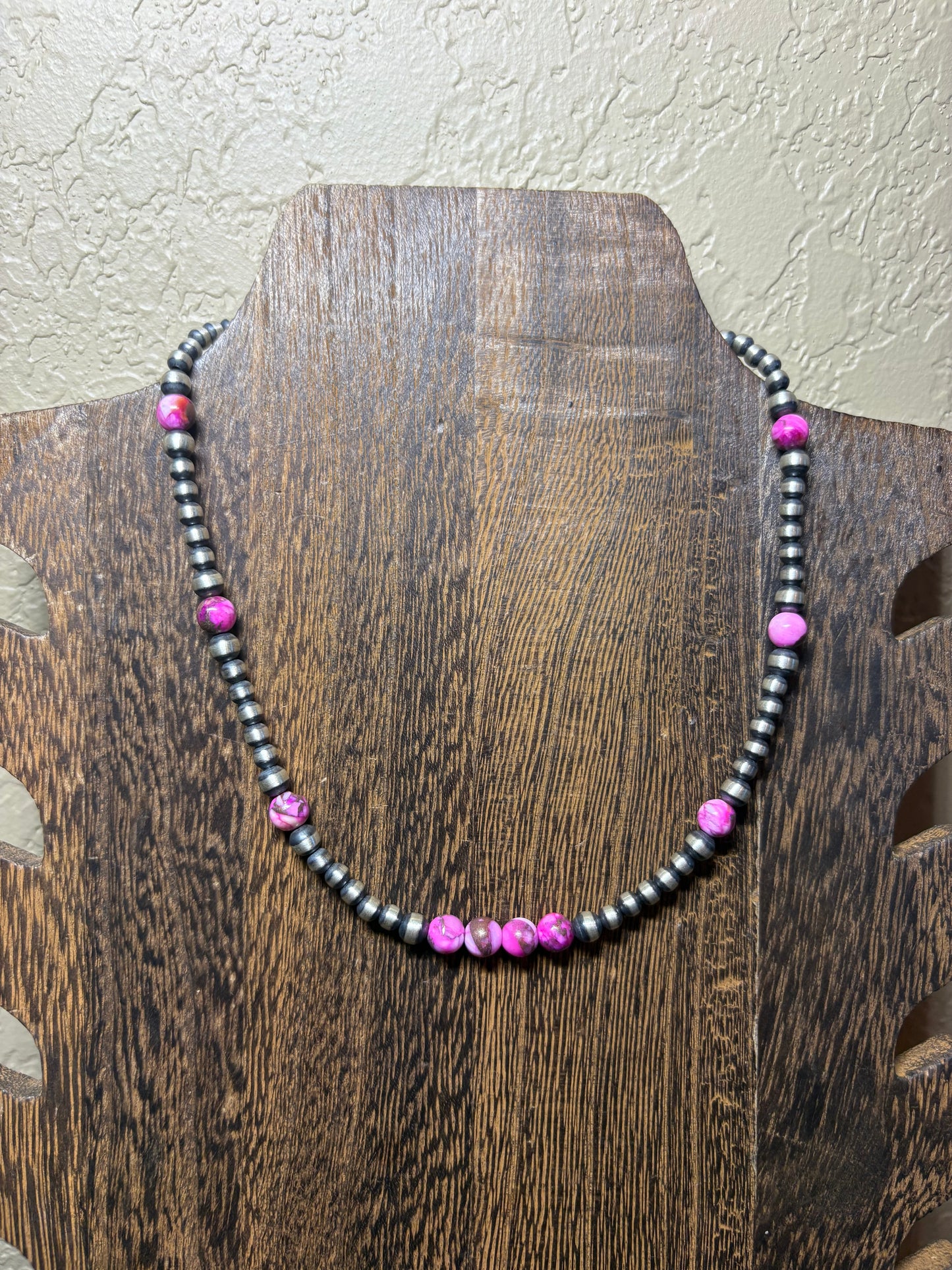 14” Pink Dahlia & Sterling Silver Pearls