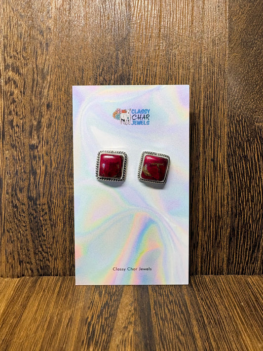 Large Rose Dahlia Square Studs