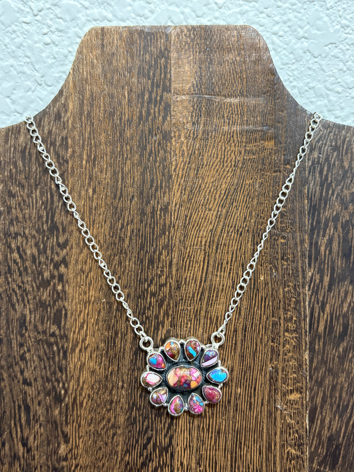 Pink Dahlia Cluster Necklace