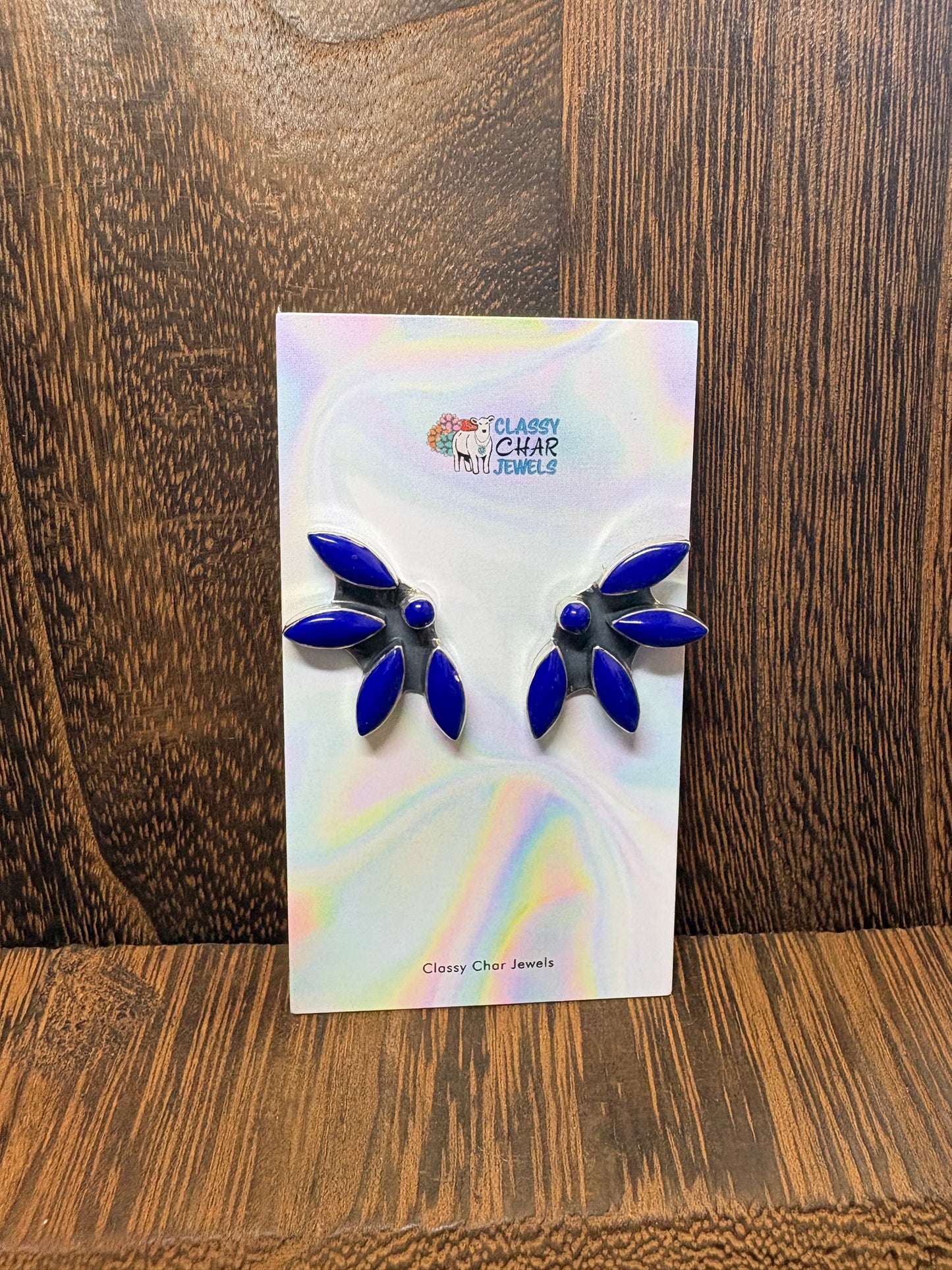 Blue Lapis Half Cluster Fan Earrings