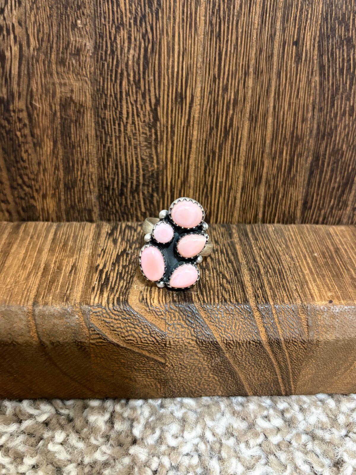 Pink Conch 5 Stone Cluster Ring