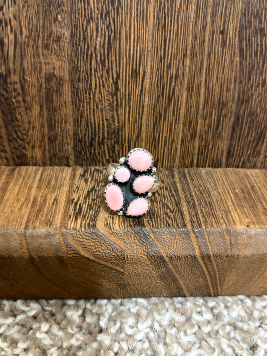 Pink Conch 5 Stone Cluster Ring