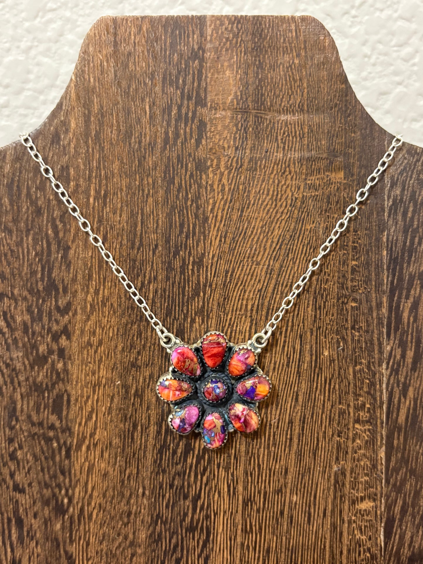 Pink Dahlia Flower Cluster Necklace