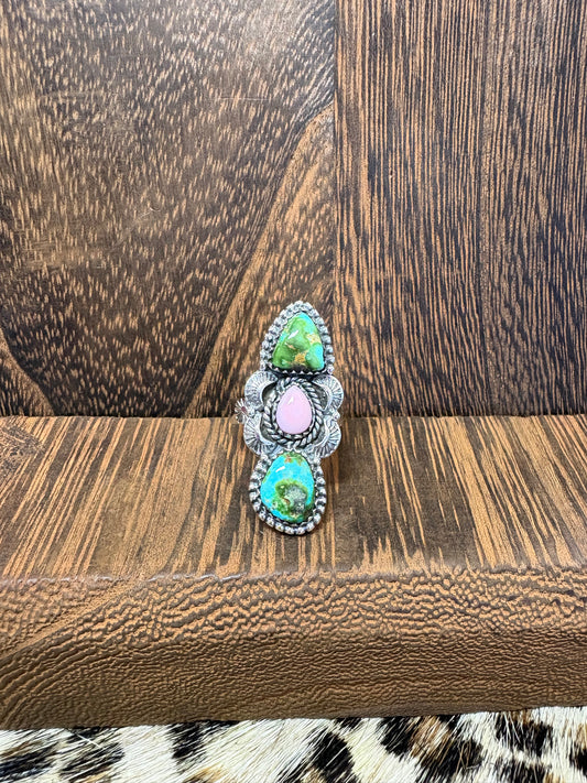 Sonoran Gold & Pink Conch 3 Stone Ring #1