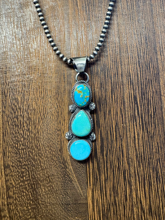 Navajo Handmade Mix Stone 3 Stone Pendant