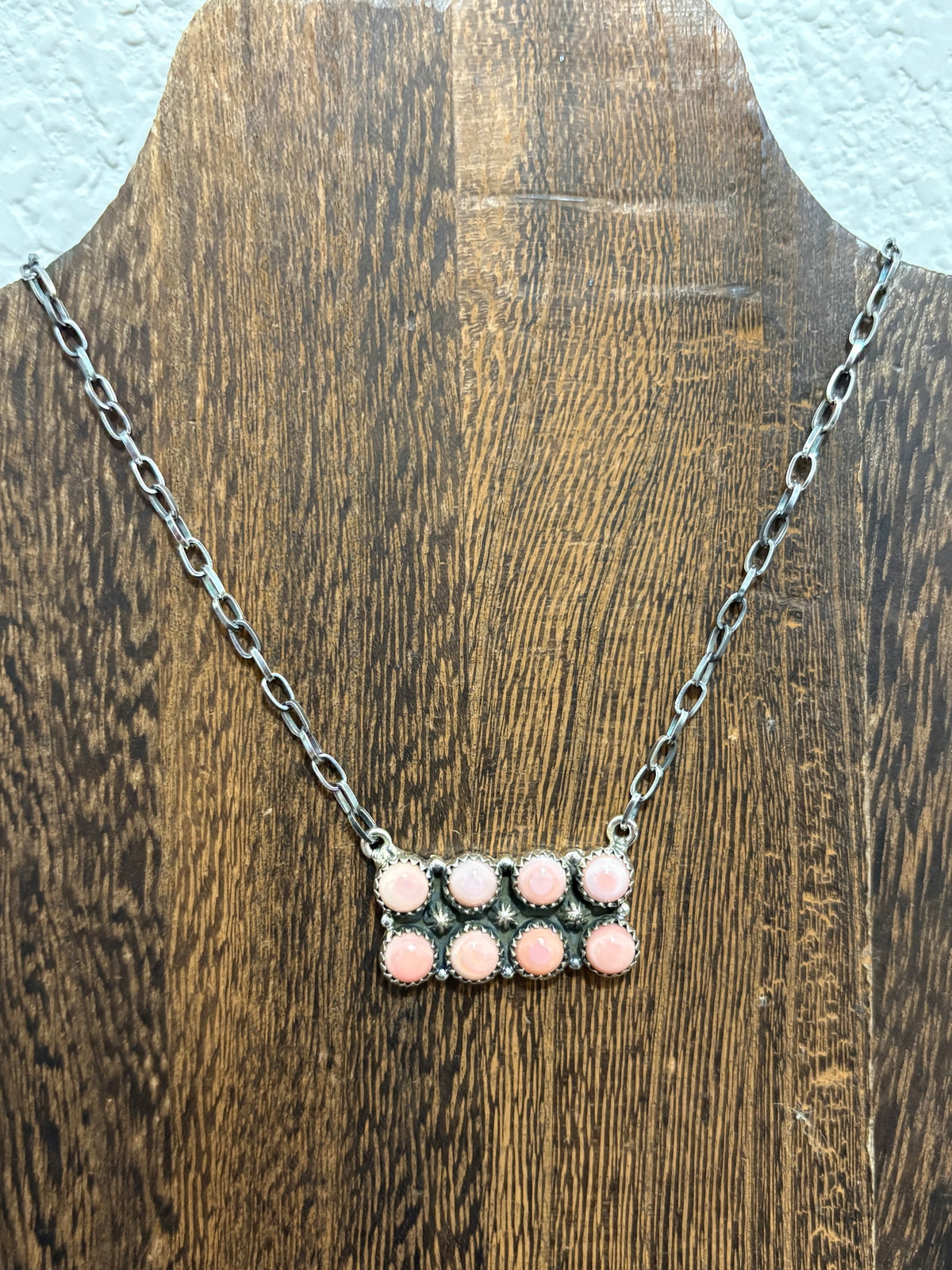 Pink Conch 8 Stone Bar Necklace