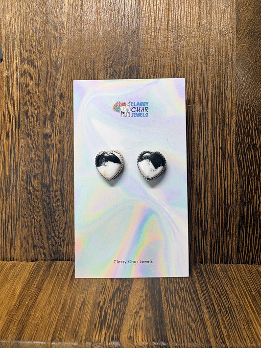 Large White Buffalo Heart Studs