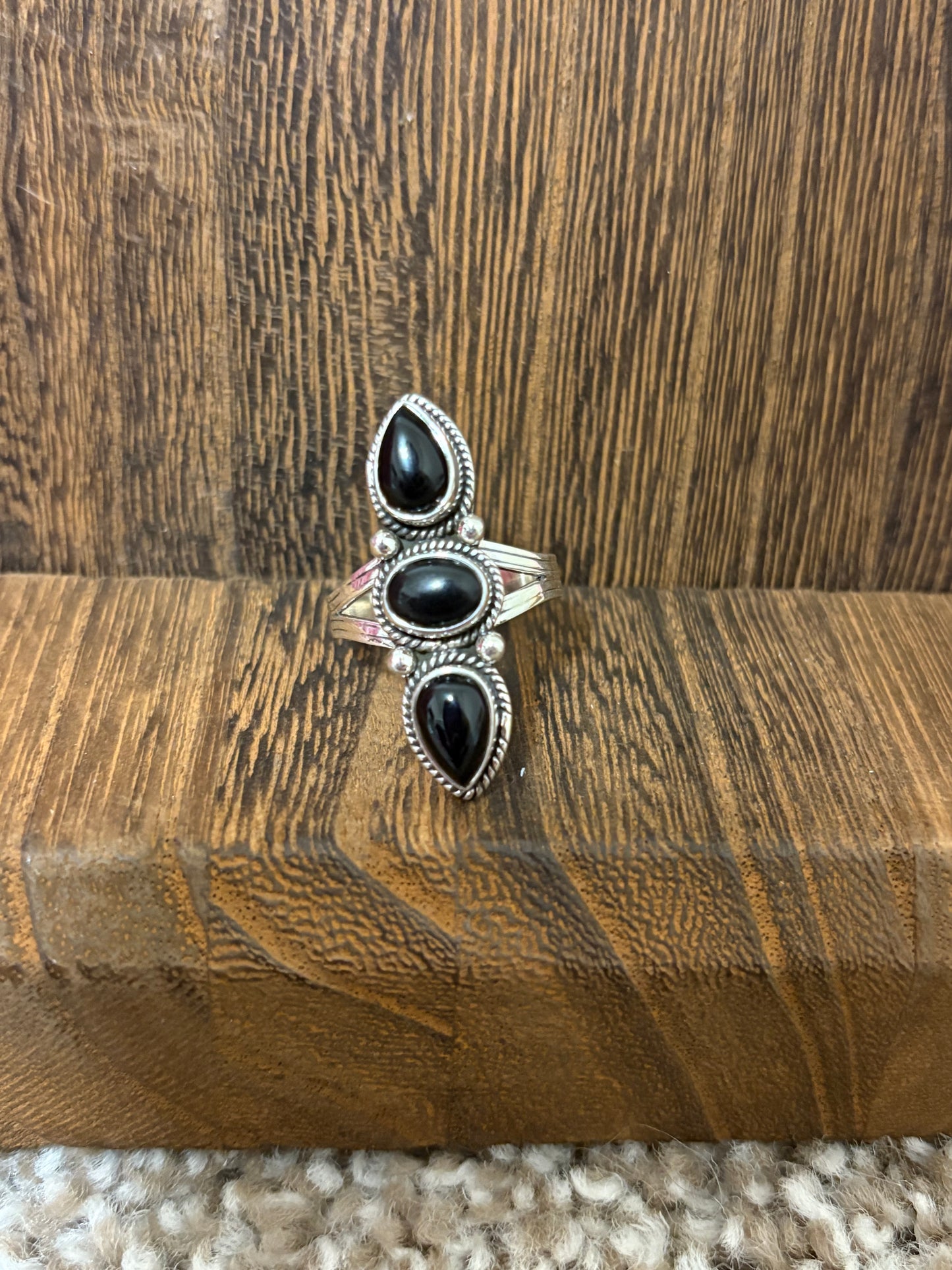 3 Stone Onyx Ring