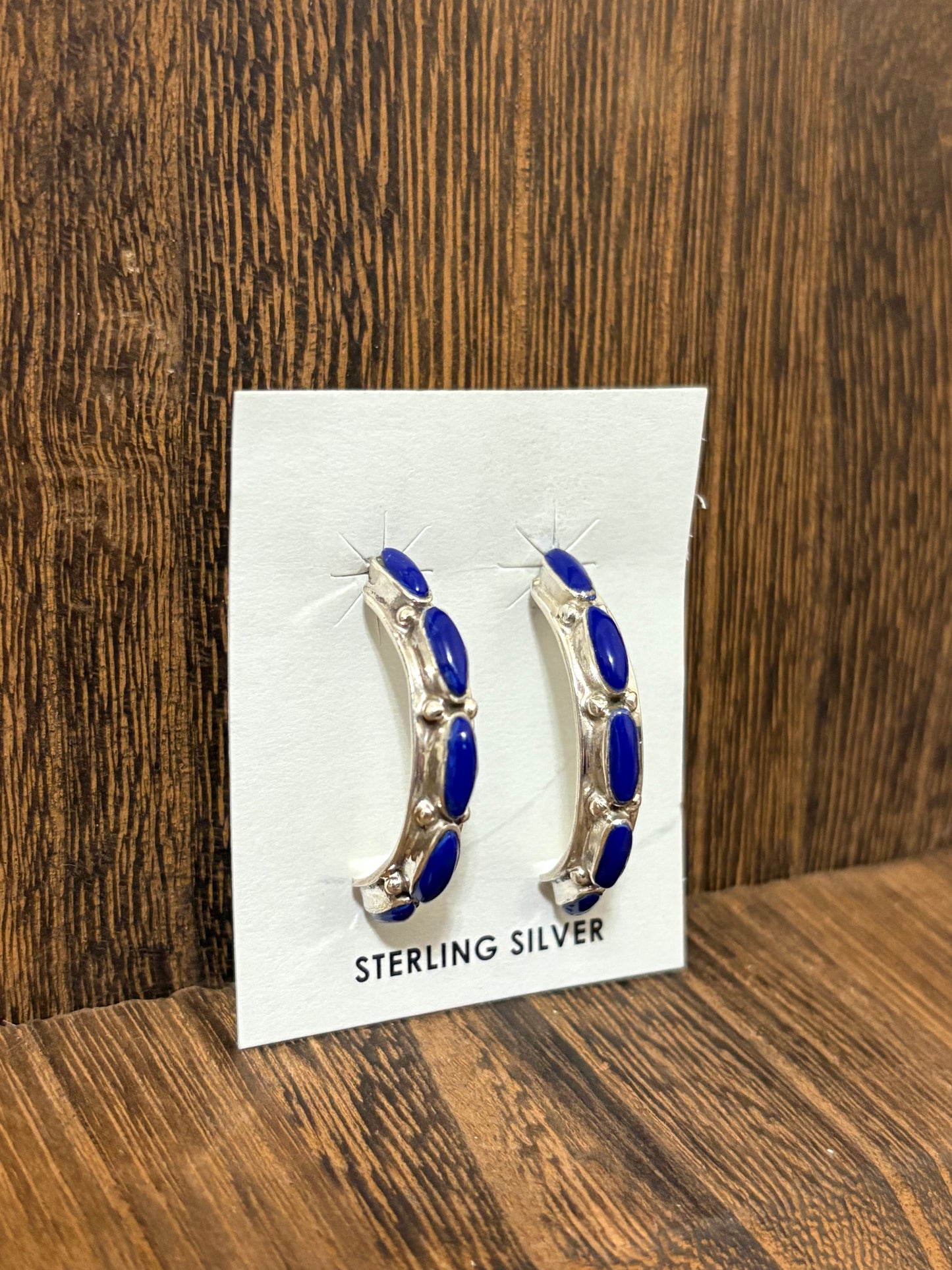 Navajo Handmade Lapis Half Hoop Earrings
